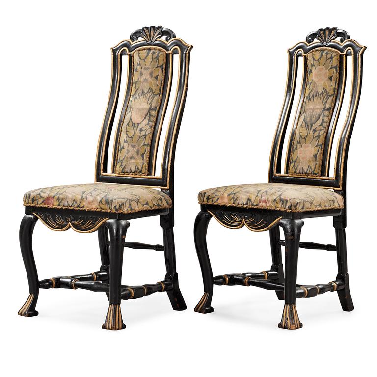 A pair of Swedish late Baroque 18th century chairs.