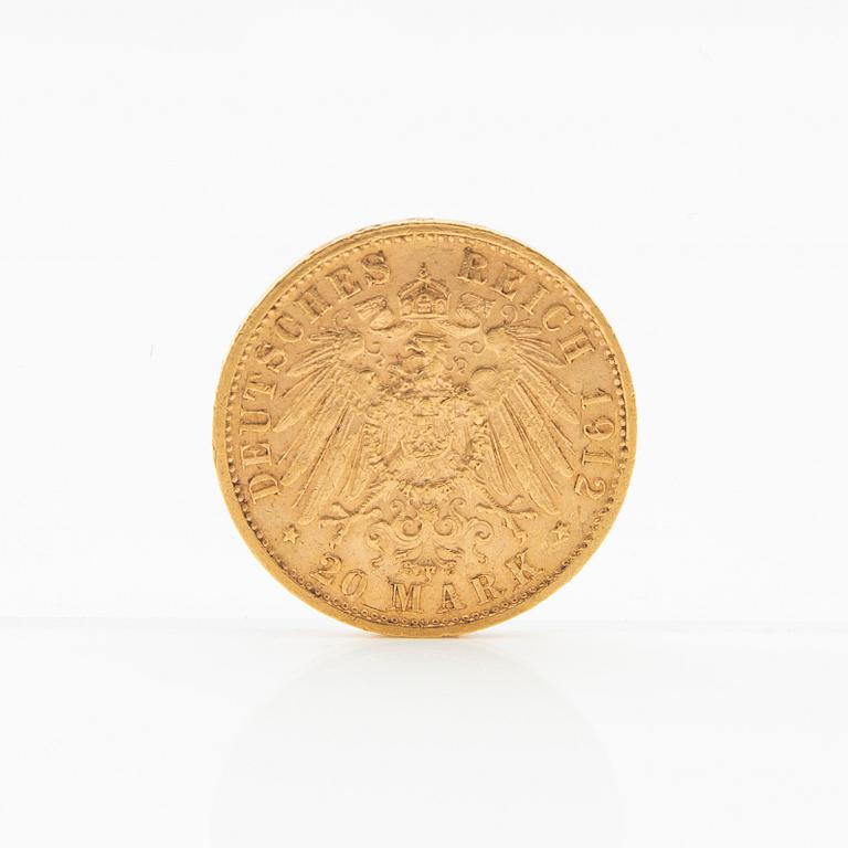 Guldmynt  20 mark 1912 Tyska riket (Baden) Friedrich II.