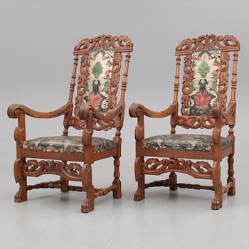 KARMSTOLAR, ett par, barockstil, omkring sekelskiftet 1900.