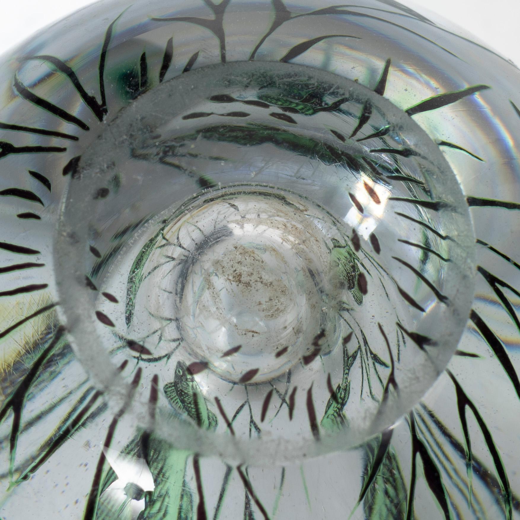 Edward Hald, vaser, 2 st, "fiskgraal" glas, Orrefors 1945 och 1952.