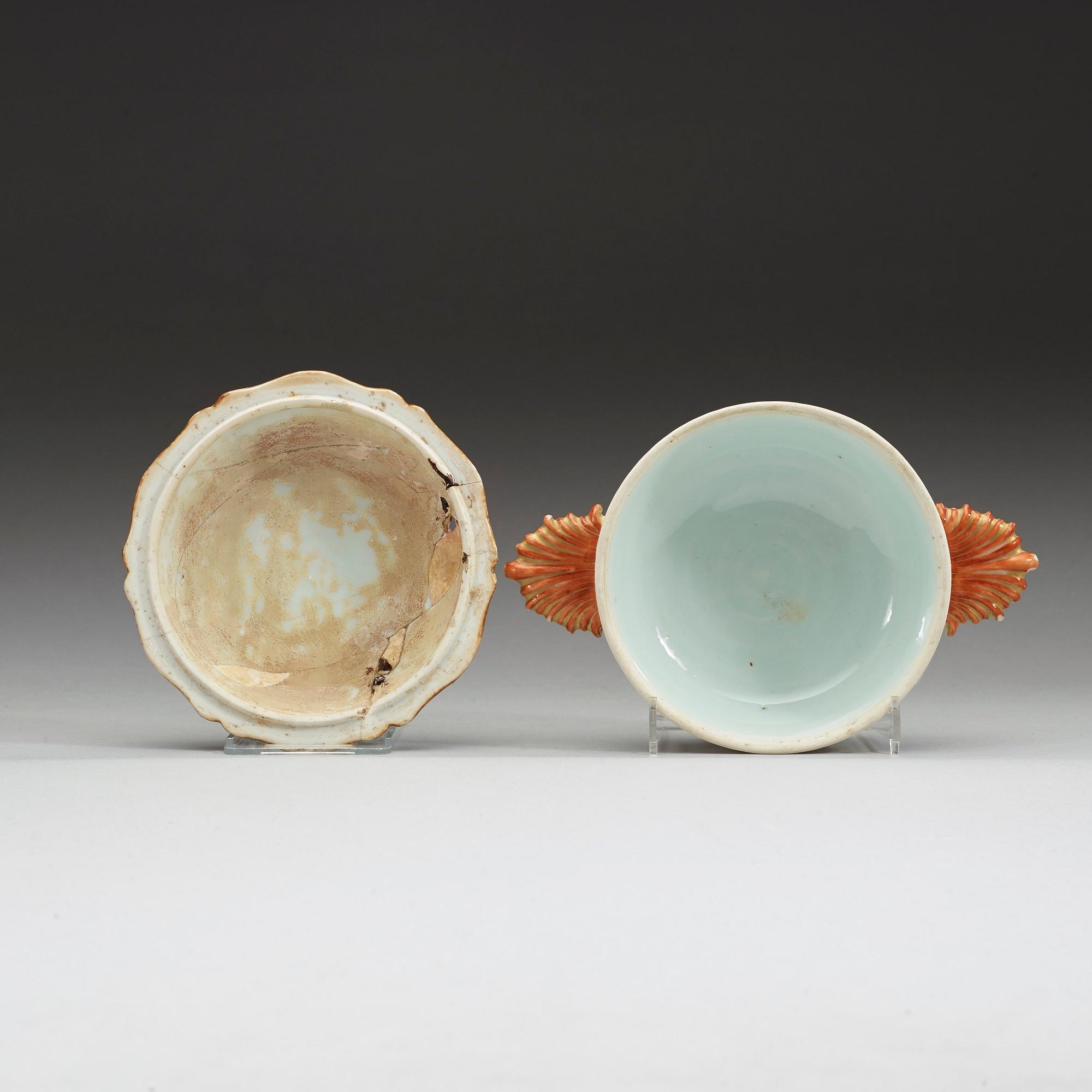 A famille rose armorial bowl with cover and a cup with the arms of Grill. Qing dynasty Qianlong (1736-95).