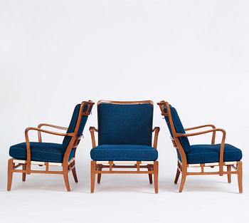 Carl-Axel Acking, a set of 3 easy chairs, "NK Hantverk" Nordiska Kompaniet, 1940s. Provenance Carl Axel Acking.