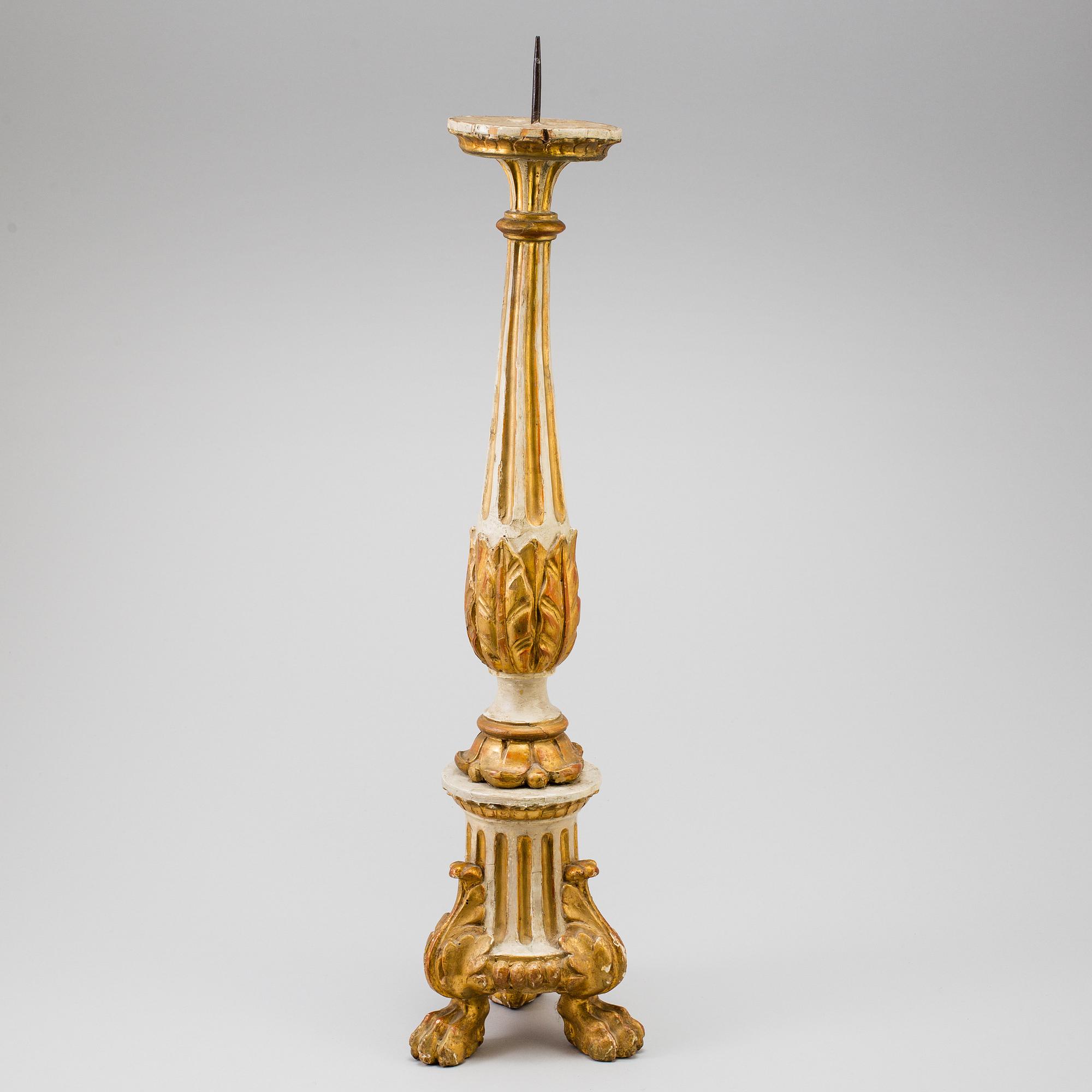 LJUSSTAKE, målat och bronserat trä,  1800-tal.