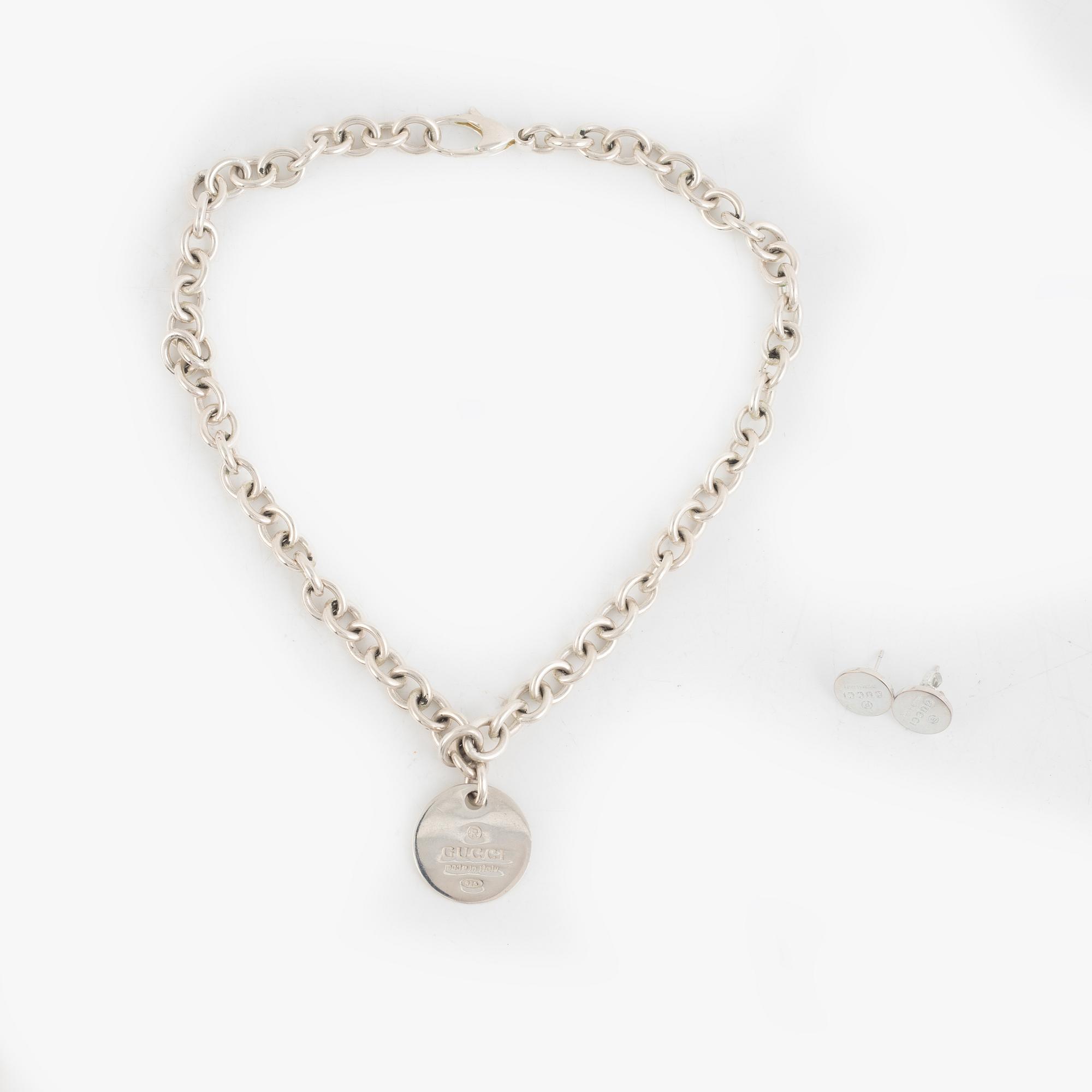 Gucci, armband samt örhängen, silver.