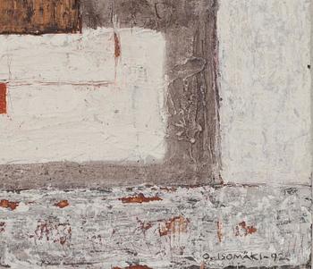 OLLI ISOMÄKI, sekatekniikka, öljy levylle, sign. ja päiv. -92.