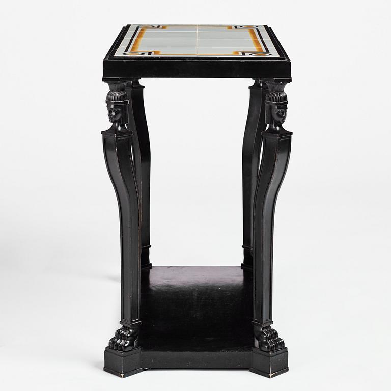 Axel Einar Hjorth, an ebonised oak Swedish Grace tiled top table, Nordiska Kompaniet 1931. Tile top by Edgar Böckman.