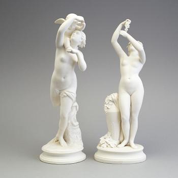 FIGURER, två st, parian, Gustafsberg, en daterad 1891.