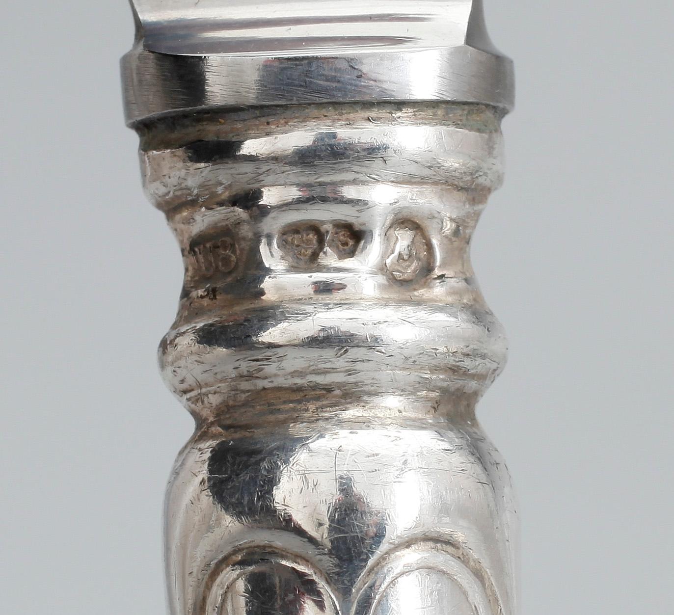 BORDSKNIVAR, 6 st, silver, otydliga mästarstämplar, 1946, tot 442 gram.