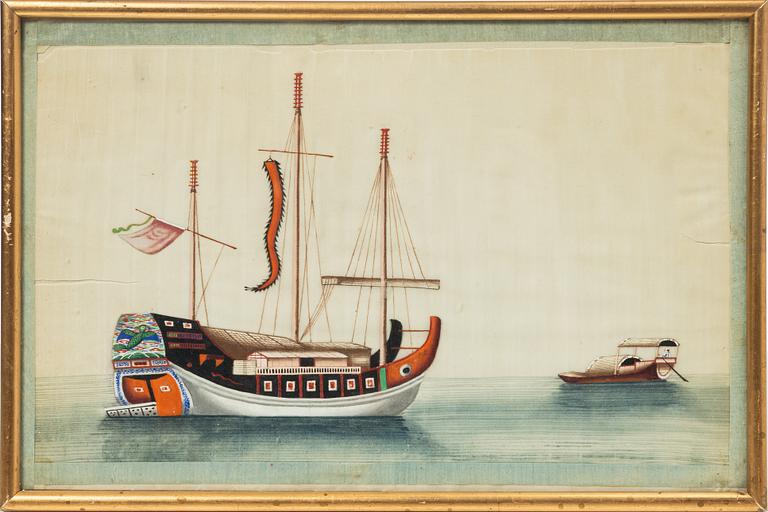 Rispappersmålningar, 9 stycken. Qingdynastin, 1800-tal.