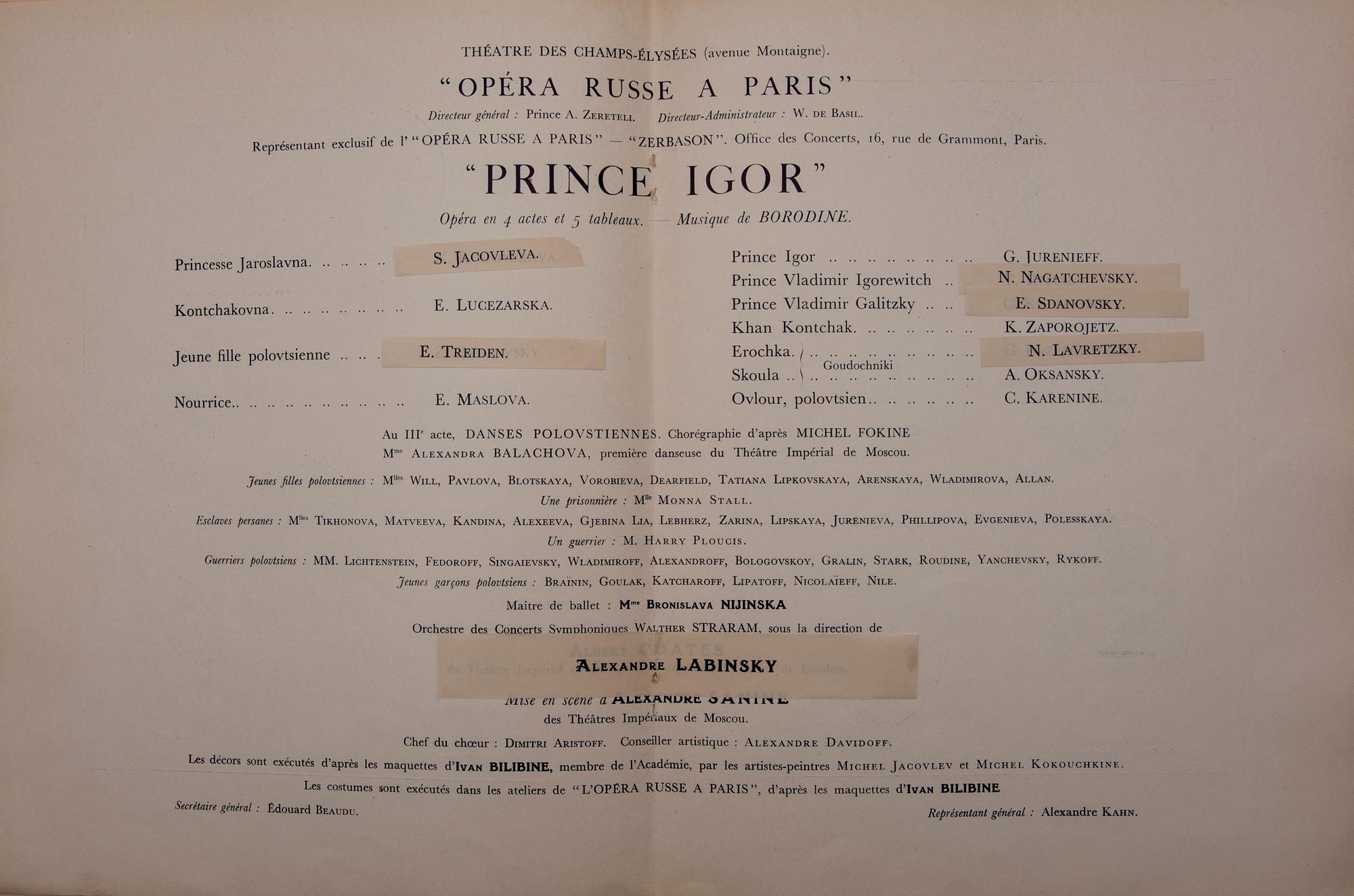 PUBLIKATION, "Opéra Russe á Paris Théatre des Champs Élysées, Printemps 1930.