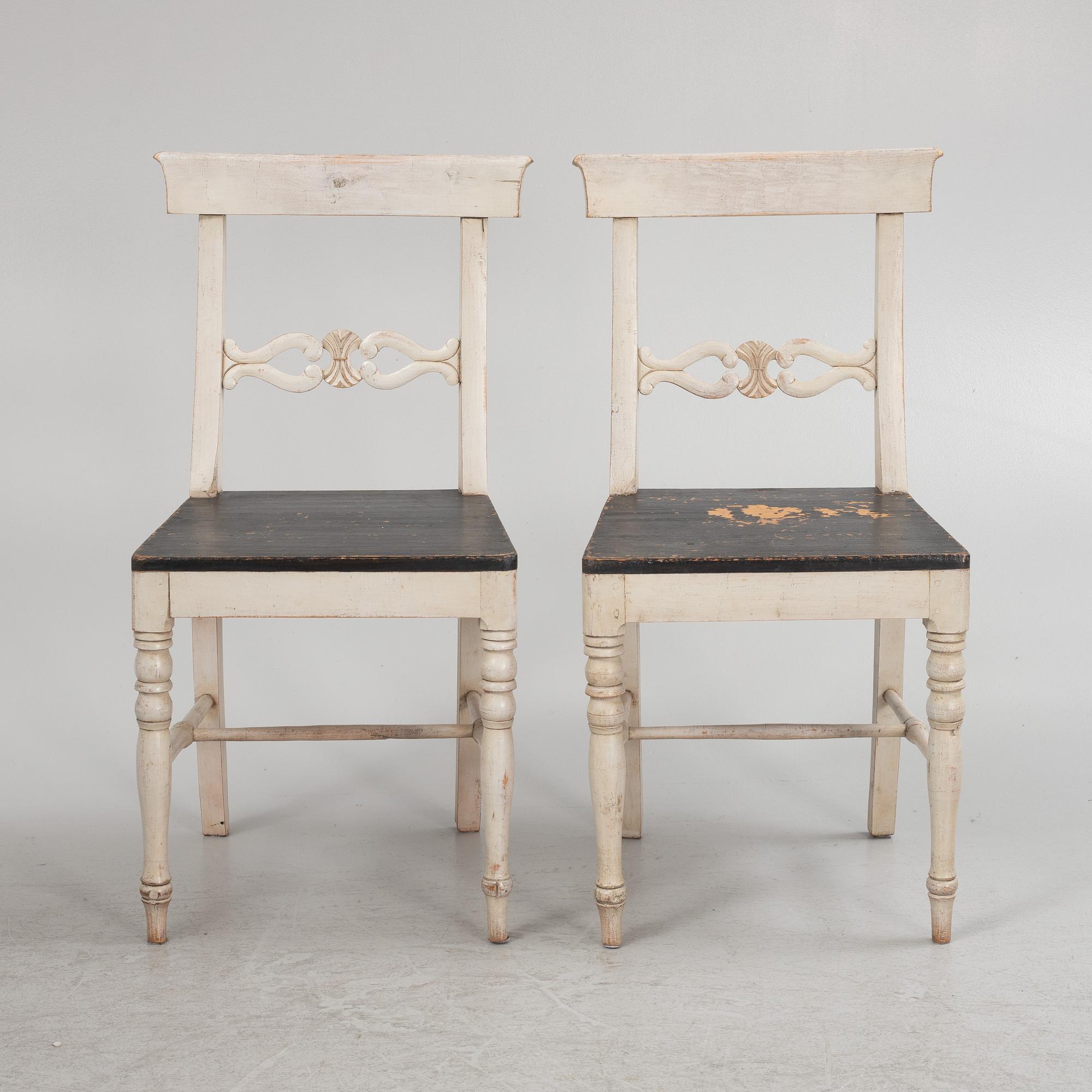 Six painted chairs, 19th Century.
