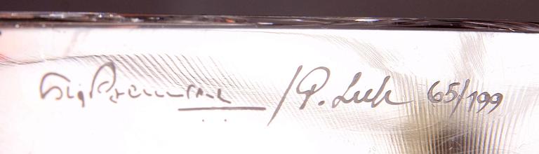 LJUSSTAKAR, ett par, glas, Sigvard Bernadotte, Peter Leek, sign o numr 65/199.