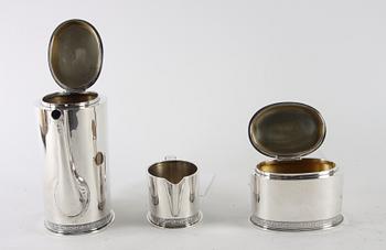 KAFFESERVIS, 3 delar, silver, O B Sjögren, Stockholm 1946.