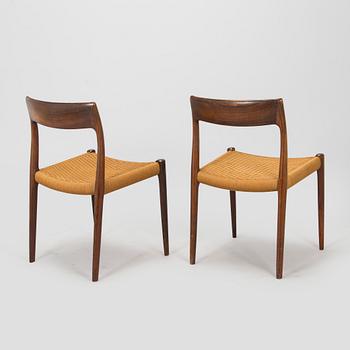 Niels Otto Møller, tuoleja, 6 kpl,  "77", J.L. Møllers Møbelfabrik, Tanska 1900-luvun puoliväli.