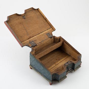 A painted writing box, circa 1800.