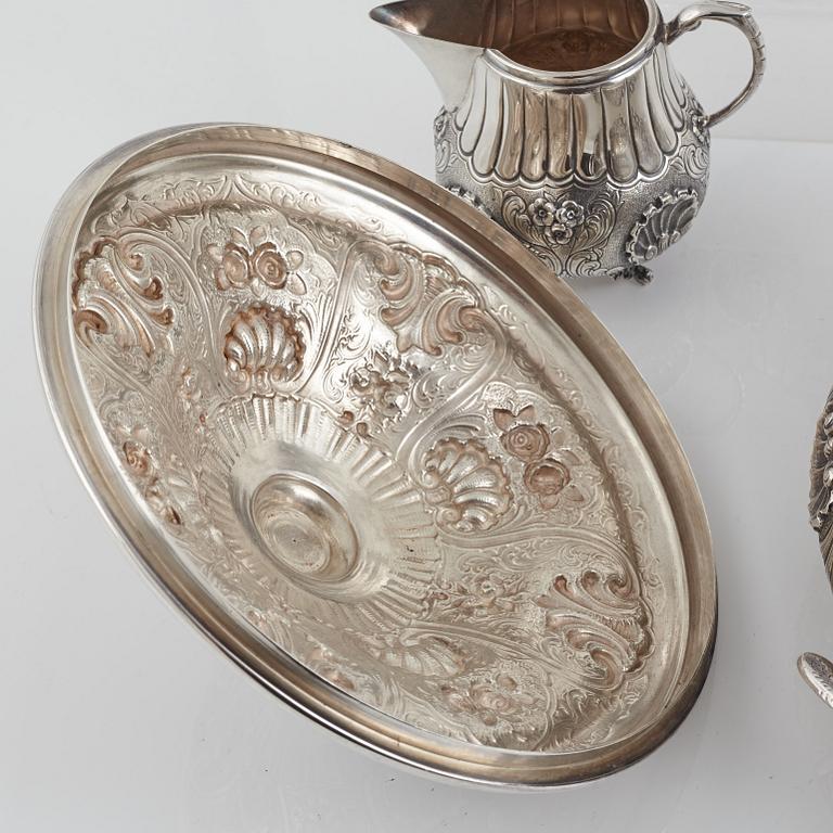 Coffee and tea set, 5 pieces, sterling silver, 1900s, ATN, Bogota, Colombia.