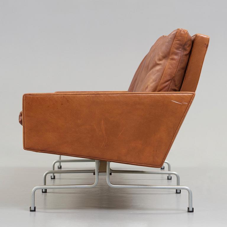 Poul Kjaerholm, a 'PK-31-3' three seated steel and brown leather sofa, E Kold Christensen, Denmark 1960's.