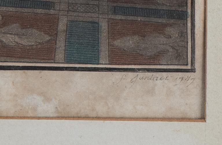 Niclas Lafrensen d.y., efter. Gravör Jean Francois Janinet. Tre färggravyrer, bildstl 35,5 x 28 cm vardera.