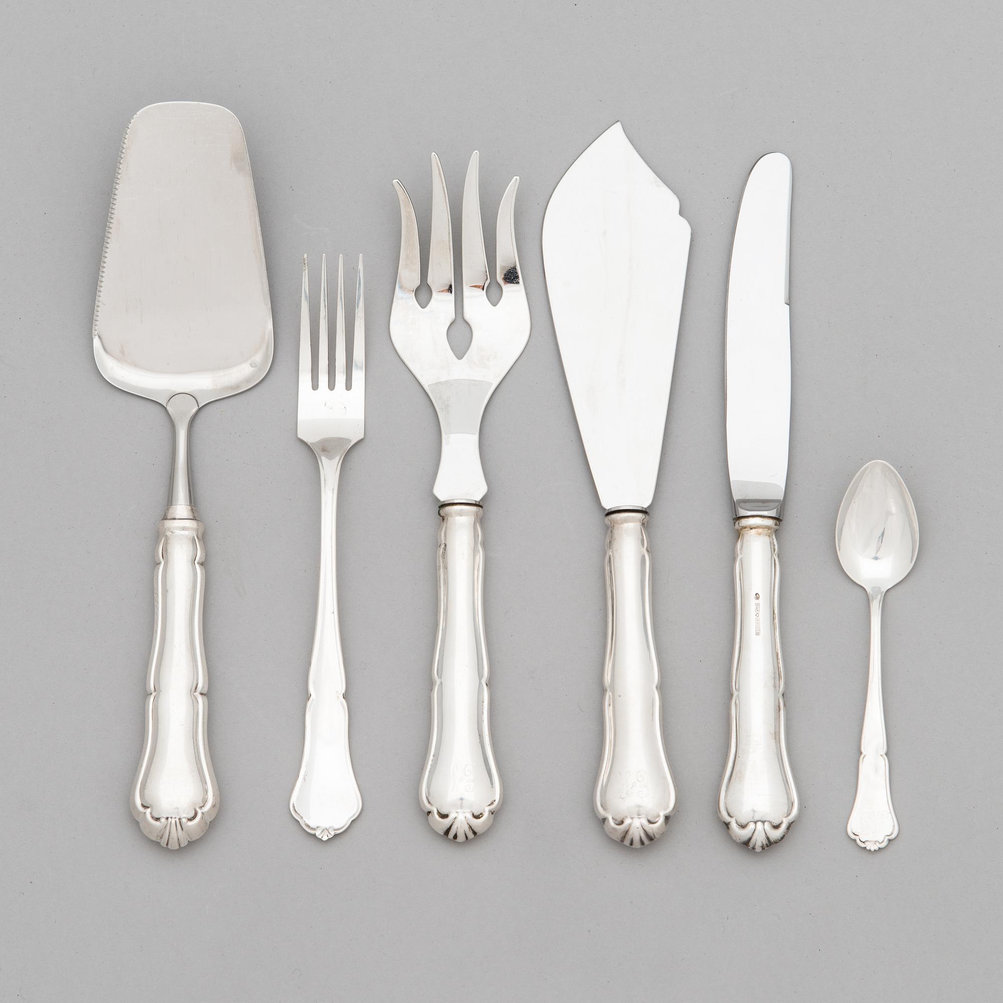 A 24-piece set of 'Chippendale' silver cutlery, Finnish hallmarks 1987-91.