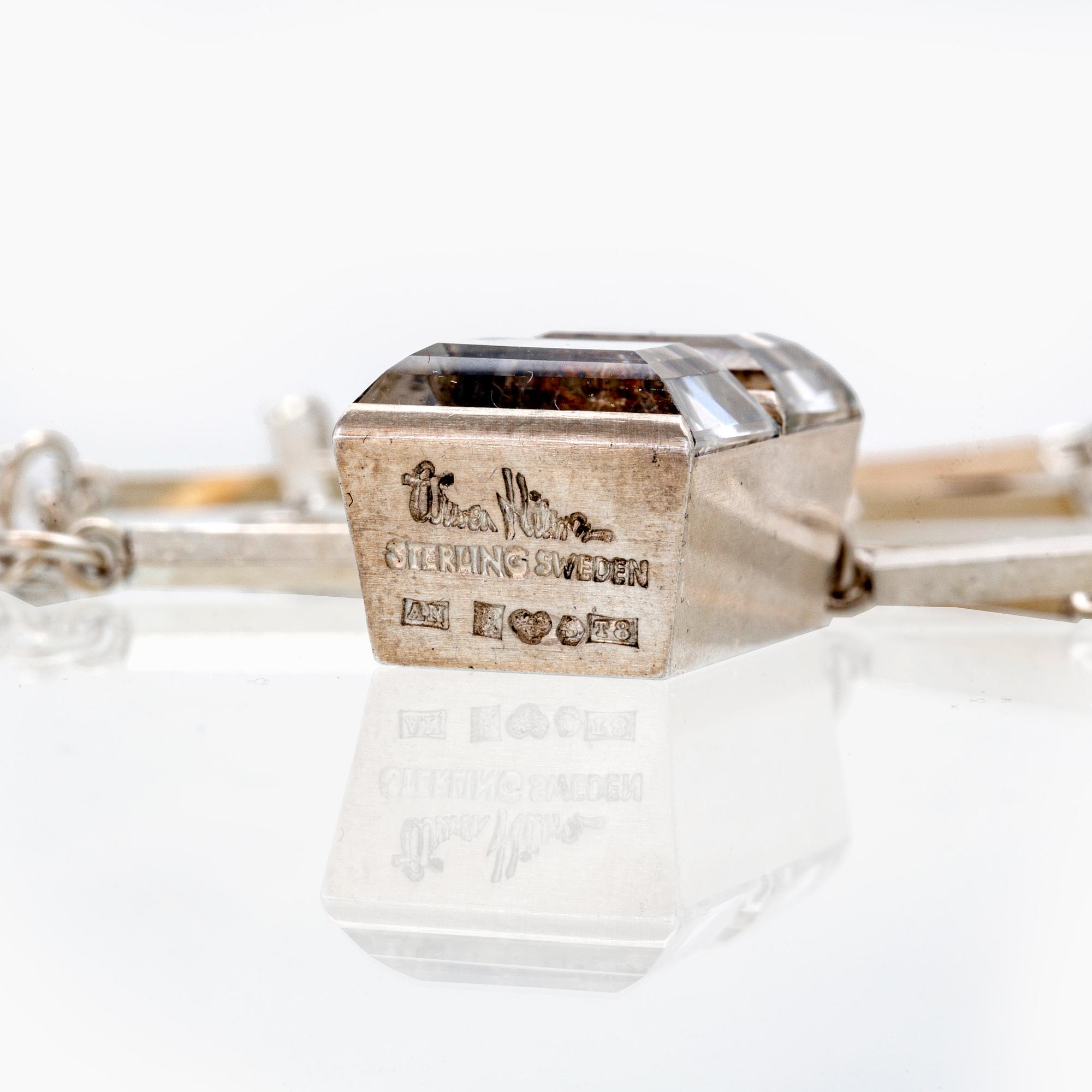Wiwen Nilsson, pendant on chain, sterling silver, two rock crystal sapprox 15 x 15 mm each, Lund 1945.