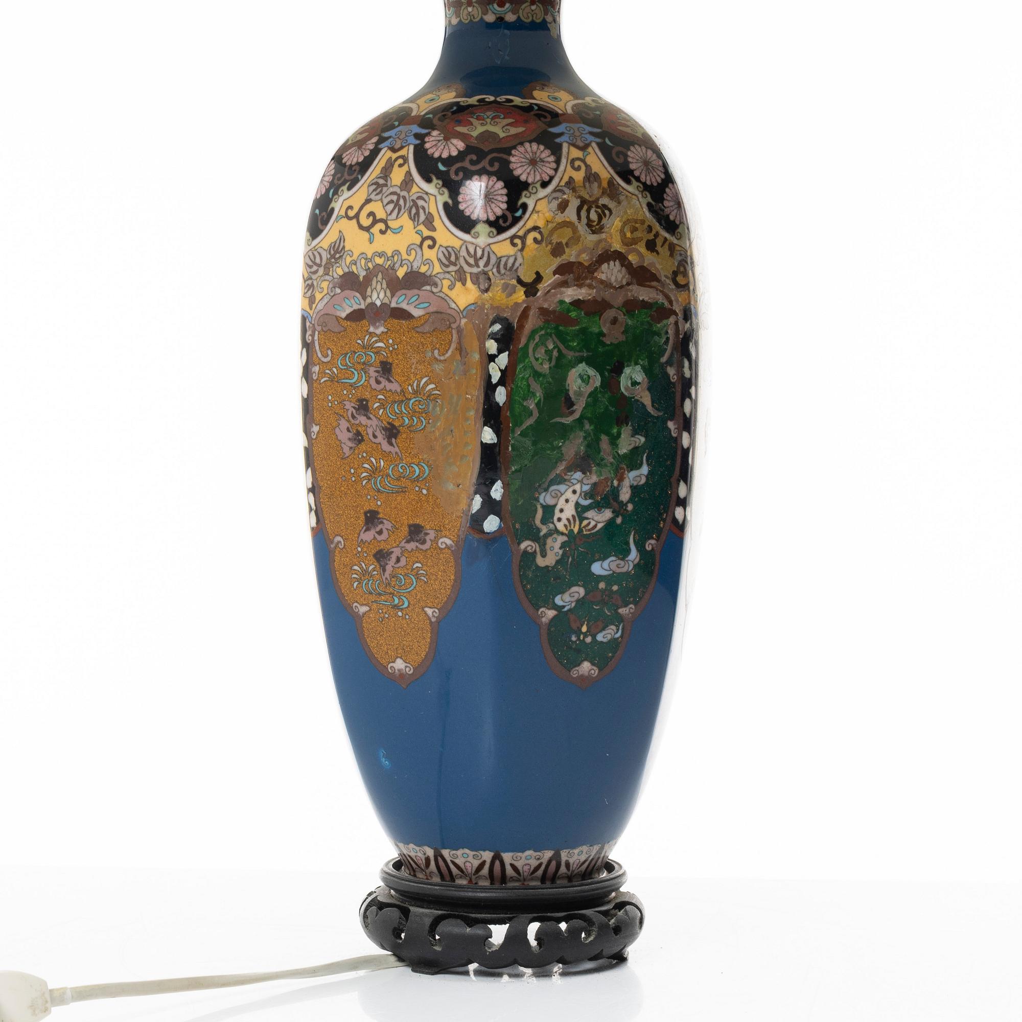 A cloisonné vase turned table lamp, Japan, Meiji (1868-1912).