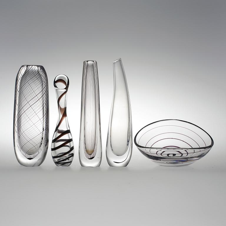 VASER, glas, 5 st, Vicke Lindstrand, Kosta.