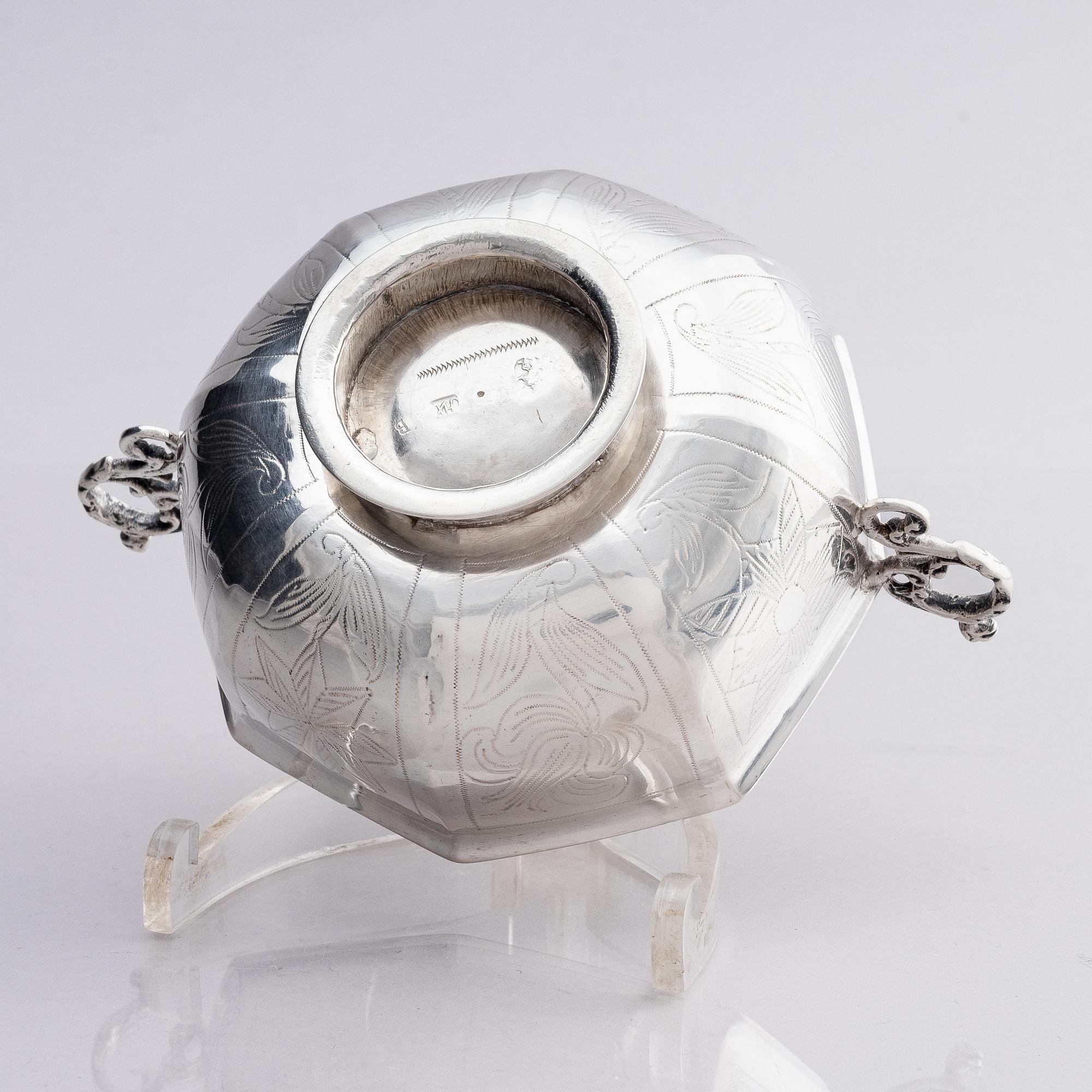 Hans Wiggman, brännvinsskål, silver, Kalmar 1750. Senbarock.