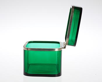 A Josef Frank green glass and pewter box by Svenskt Tenn.