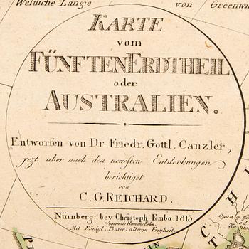 Christian Gottlieb Reichard, map, hand colored copper engraving, Nürnberg 1813.