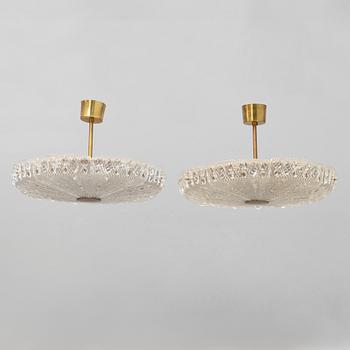 Carl Fagerlund, a pair of Orrefors ceiling lamps, second half of the 20th Century.