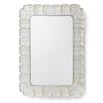 54A. A Carl Fagerlund Swedish Modern glass framed mirror, Orrefors, Sweden 1940-50's.
