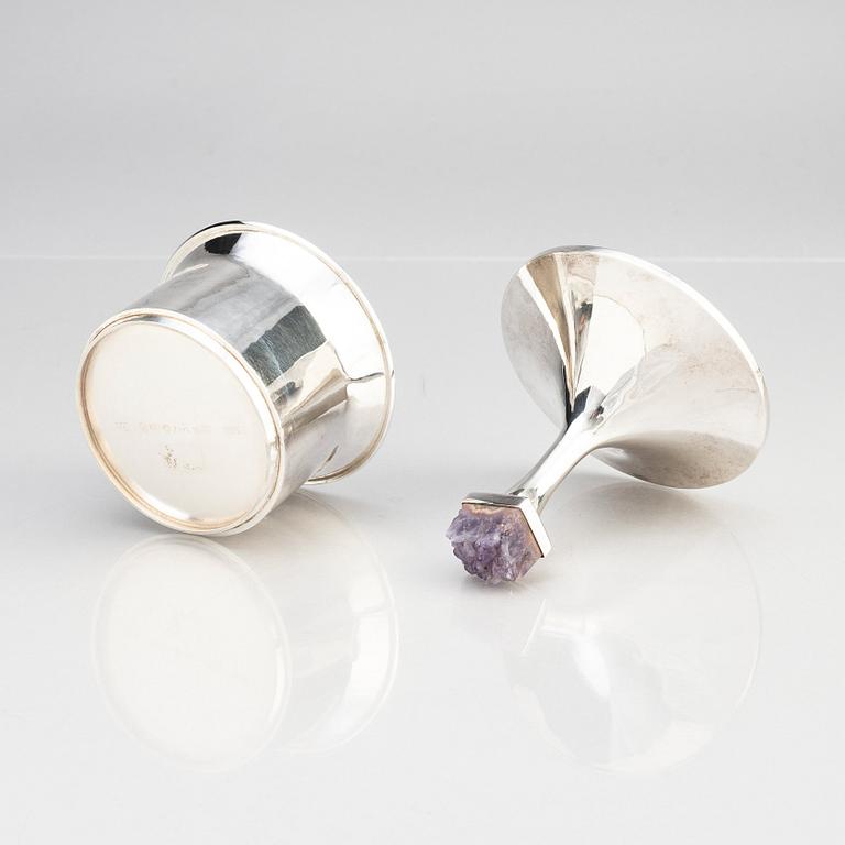 Martin Öhman, burk med lock, sterling silver och ametist, Halmstad 1980.