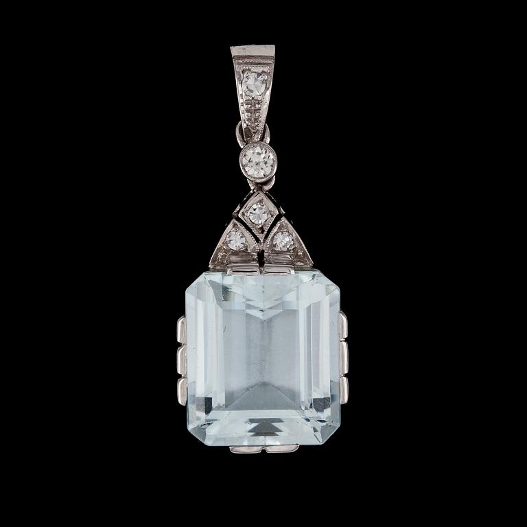 PENDANT, aquamarine and brilliant cut diamonds, Malmö, 1970.