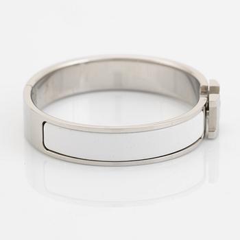 Hermès, bangle, "Clic H PM", silver coloured metal and white enamel.