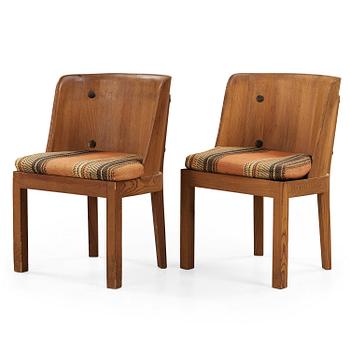 A pair of 'Lovö' stained pine armchairs, Nordiska Kompaniet, Sweden 1930's.