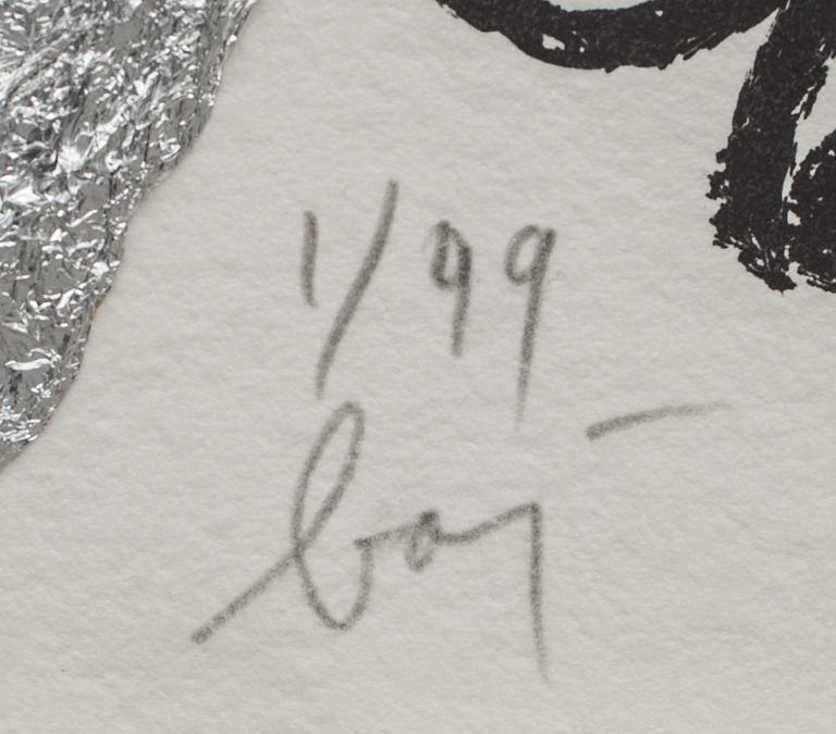 ENRICO BAJ, bokomslag, carborundum, signerad och numrerad 1/99.