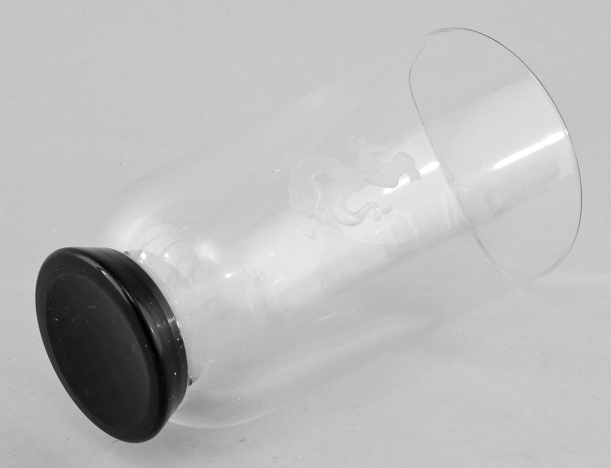 KARAFF samt GROGGLAS, 3 st, glas, Orrefors, 1933.