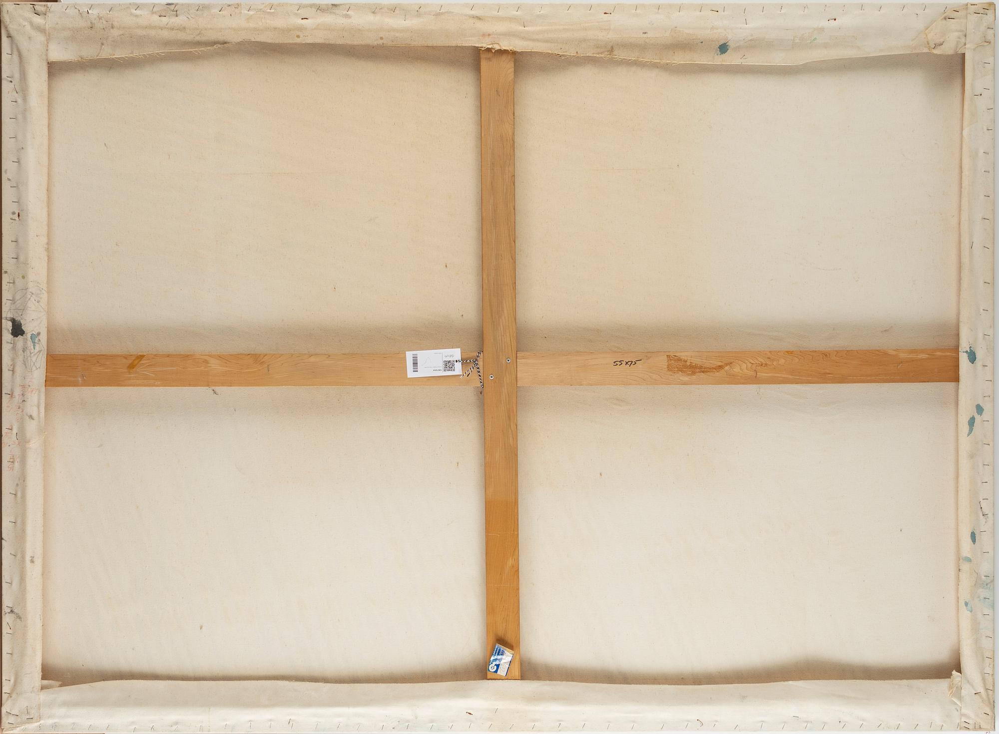 Lenore Malen, acrylic and crayon on canvas, vague signature on the back.