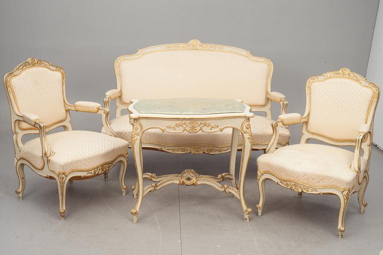 SALONGSMÖBEL, 6 delar, rokokostil, 1800/1900-tal.