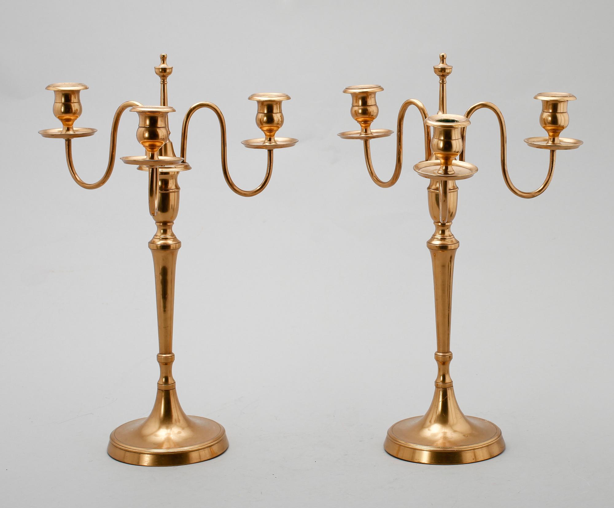 KANDELABRAR, 1 par, mässing, Torshammars Bruk, tidigt 1900-tal.