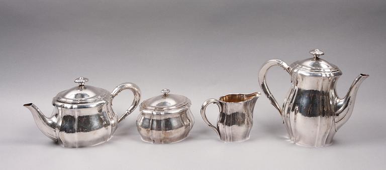 KAFFE OCH TESERVIS, 4 delar, silver, svenska importstämplar, 1920. Tot vikt ca 1590.