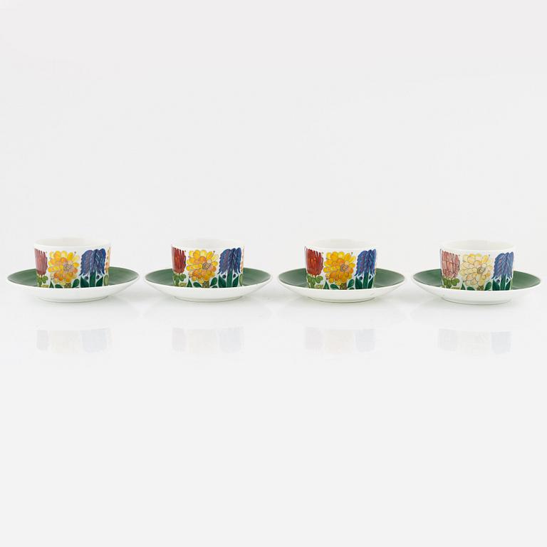 Stig Lindberg, a set of four tea cups and saucers, 4 pieces, "Tahiti", Gustavsberg.