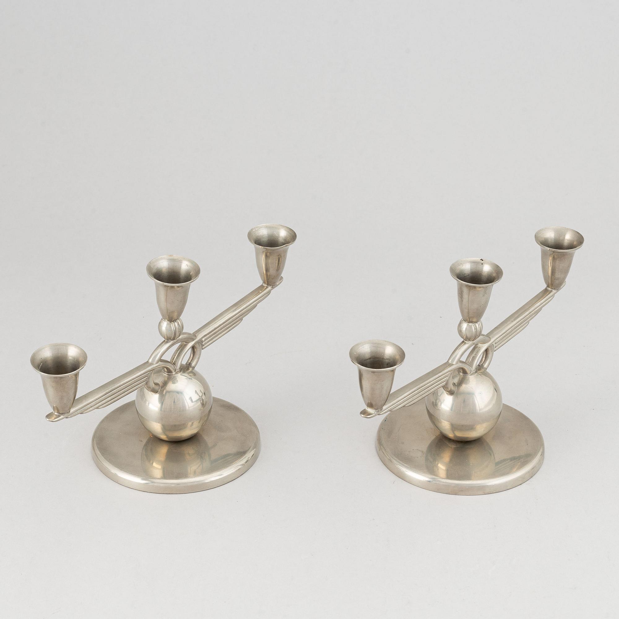 A pair of pewter candelabra, L &  L, Svenskt Tenn, 1938.