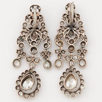 A pair of 19th century earpendant set with old-cut diamonds.