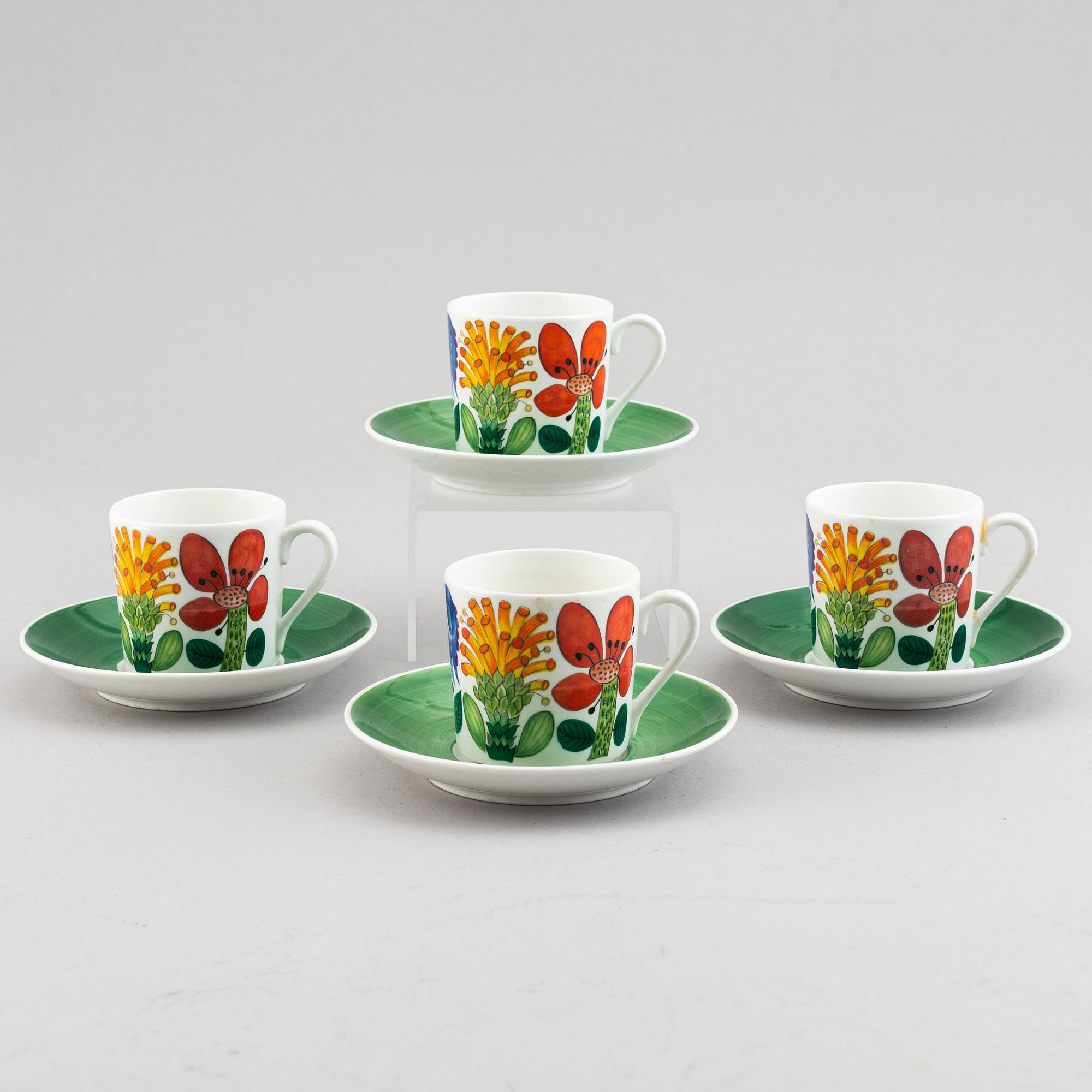 Stig Lindberg, kaffekoppar, 4 st, benporslin. "Tahiti", Gustavsberg.