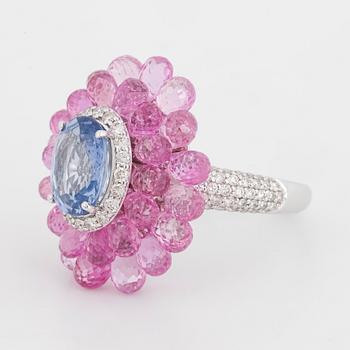 Sapphire, briolette-cut sapphire and brilliant-cut diamond cocktail ring.