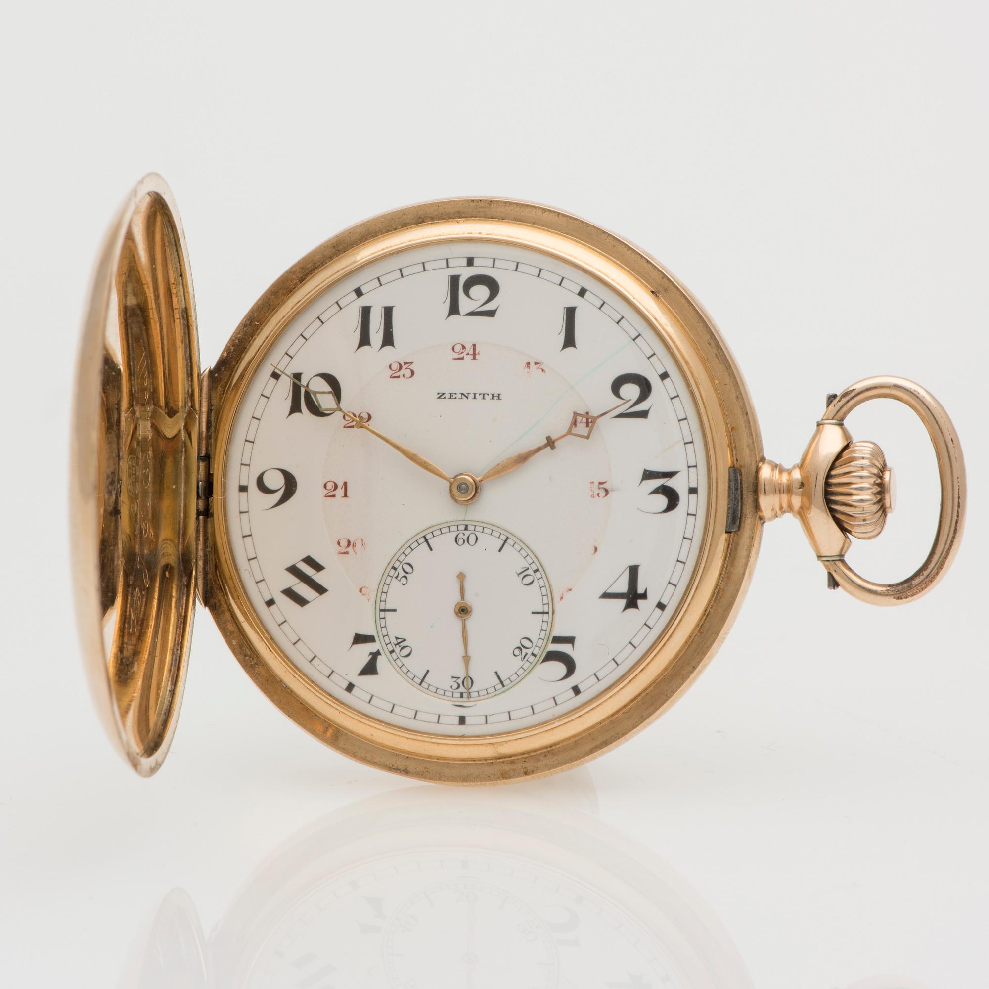 TASKUKELLO, Zenith, umpikuorinen, 14K kultaa, 1900-luvun alku.