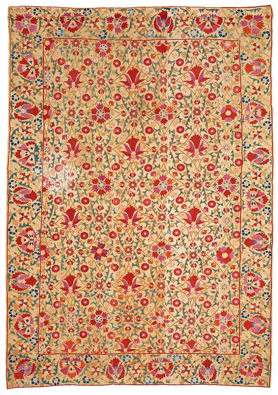 ANTIKT UZBEKISTANSKT SUZANIBRODERI, ca 230,5 x 160 cm.