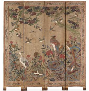 A four panel lacquer screen, Qing dynasty.