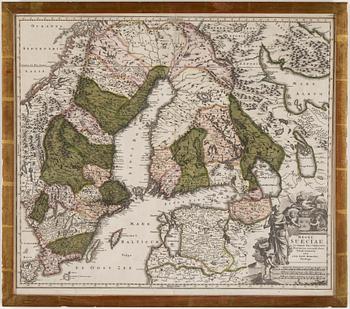 Johann Baptist Homann · JOHANN BAPTIST HOMANN, karta handkolorerat kopparstick, 1700-tal